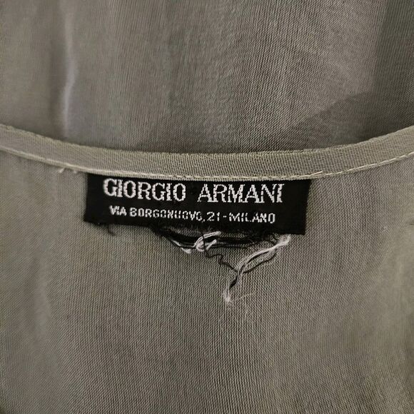 Giorgio Armani Blouse Womens Green Semi Sheer Colorblock Two-Toned Button Front - Picture 10 of 13